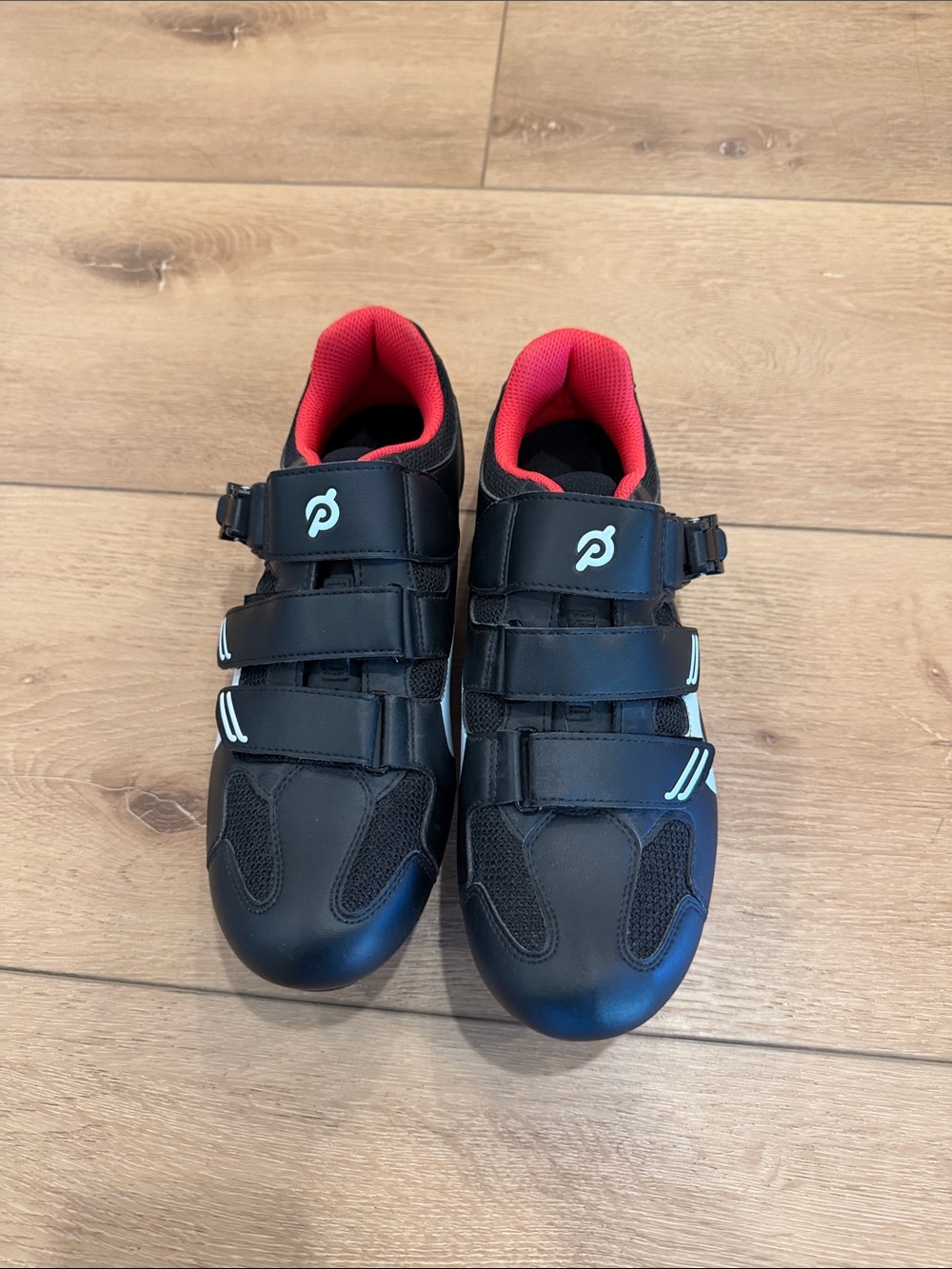 Peloton Black Cycling Shoes with Red Lining - Velcro Closure- New -41